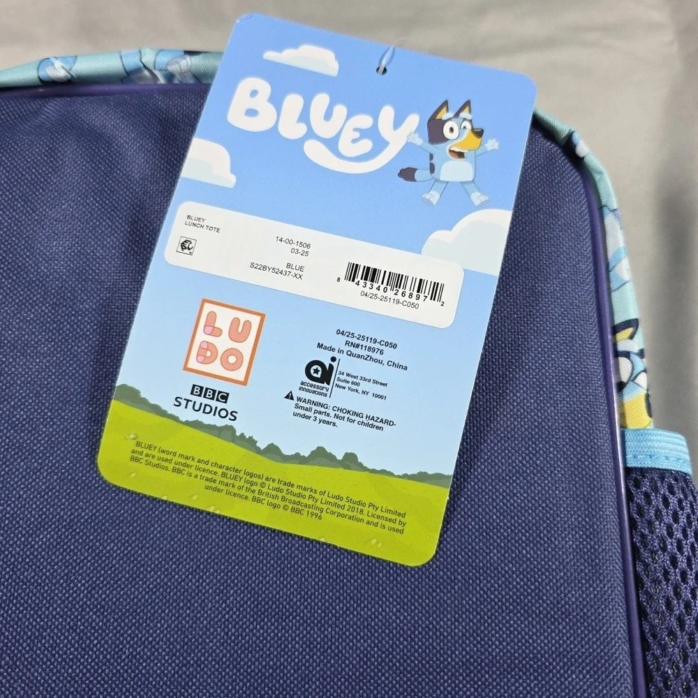 Bluey Insulated Kid's Blue‎ Lunch Bag with Mesh Pocket on Side NEW